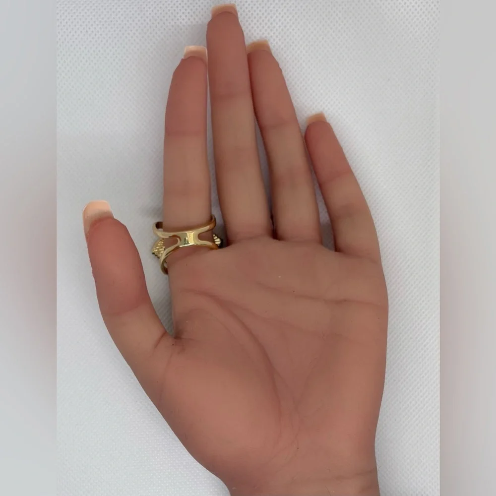 Chic Gold & White Enamel Clover Flower Scarf Ring Clip Rhinestone - Picture 9 of 13